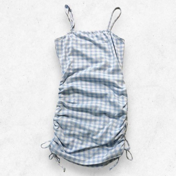 Livi by Olivia Rae Women's Size L Midi Dress Checkered Baby Blue Spaghetti Strap - Picture 1 of 8